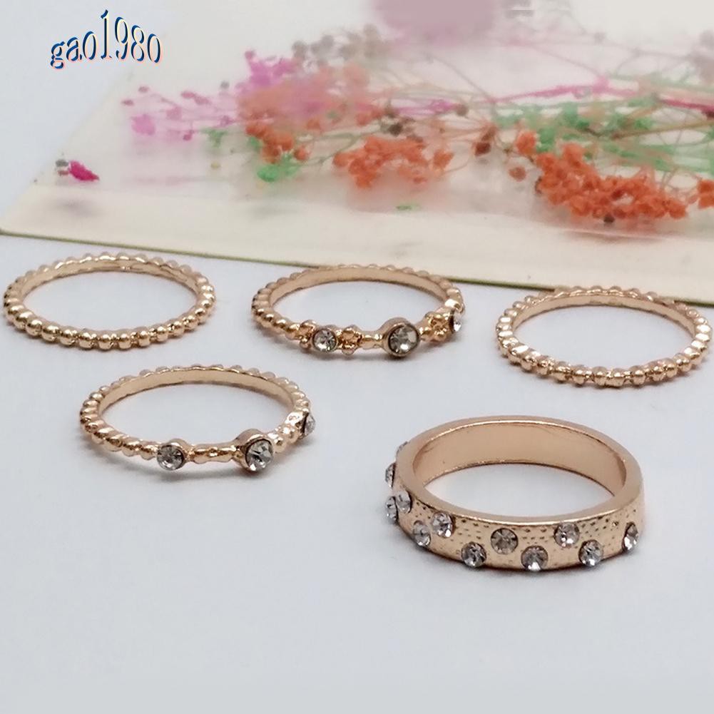 Set 5 Nhẫn Đeo Khớp Ngón Tay Đính Đá Phong Cách Vintage