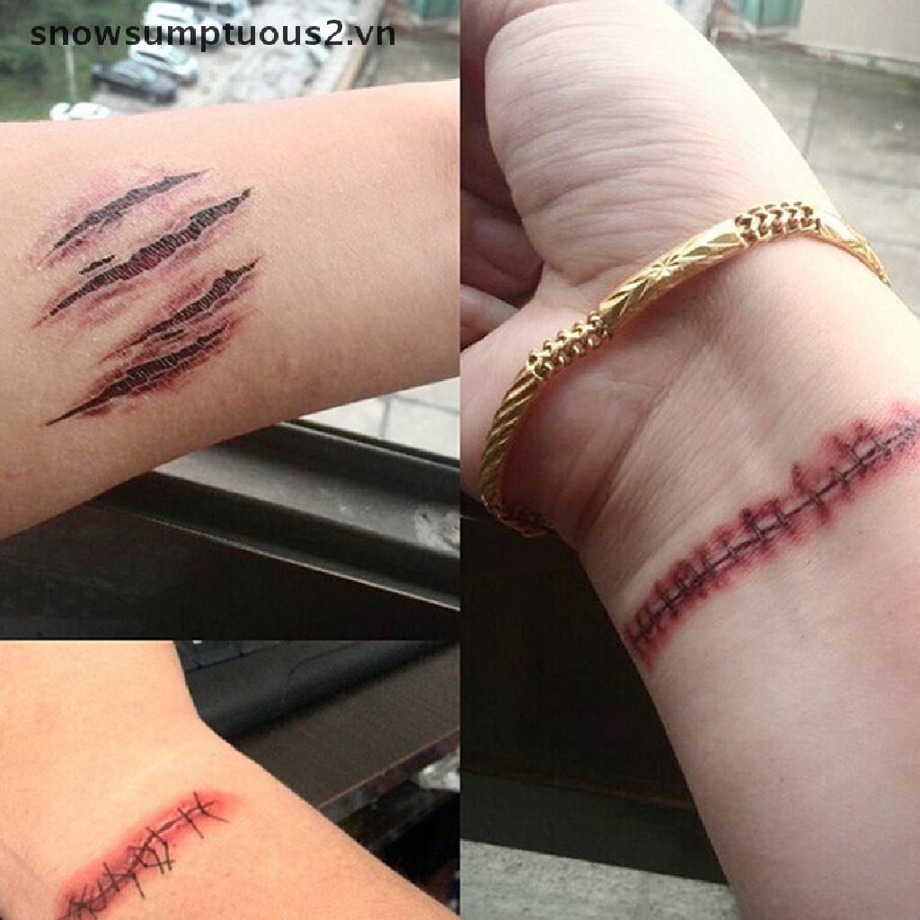 Bộ 3 Hình Xăm Dán Vết Sẹo Zombie 3D Hóa Trang Halloween Độc Đáo