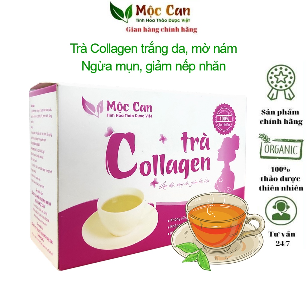 Trà Collagen trắng da chống oxy hóa, chậm lão hóa giảm mụn, nếp nhăn, giảm stress Mộc Can Hộp 25 Túi Lọc