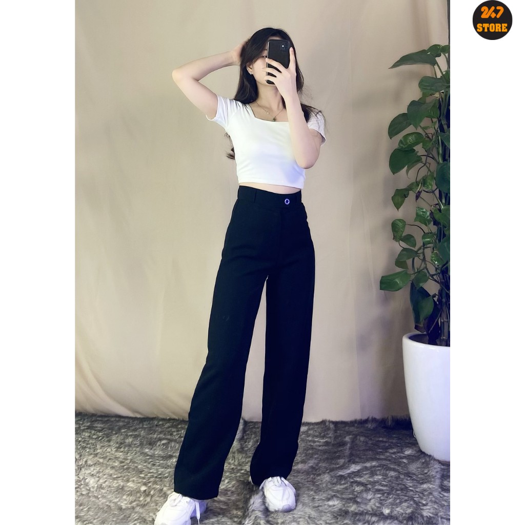 Quần tây nữ công sở 247STORE (4 màu), dáng suông, khóa giữa, dáng dài 100cm, cạp cao, chất tuyết mưa dày dặn