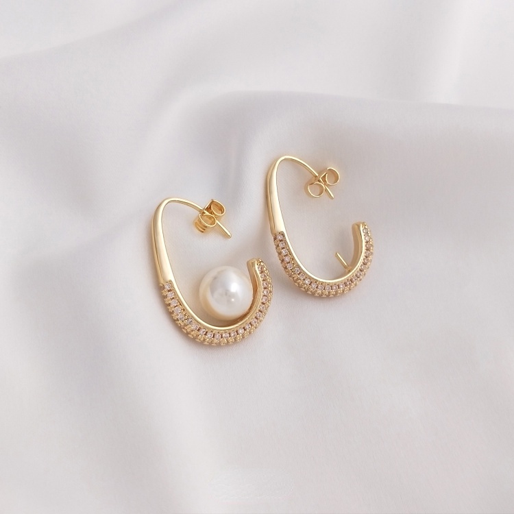 Móc Xỏ Lỗ Tai Bằng Đồng 14K Đính Ngọc Trai Pha Lê Hình Giọt Nước Màu Vàng Kim diy