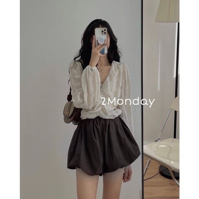 [Ảnh thật/Video] Set đồ xinh áo nhún bèo và quần short bo gấu bèo