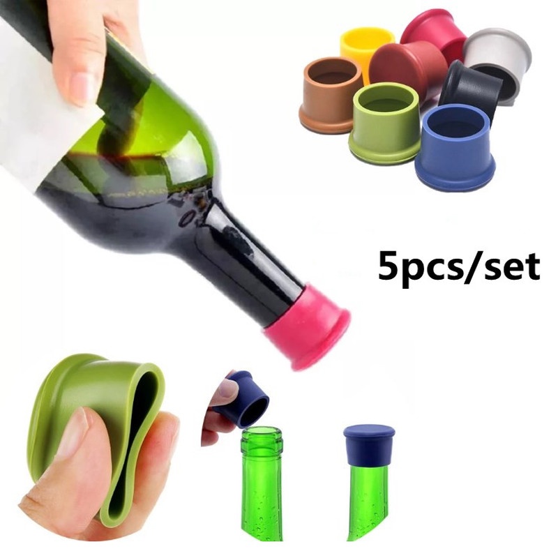 Set 5 Nút Silicone Đậy Chai Rượu/Gia Vị Tái Sử Dụng Được