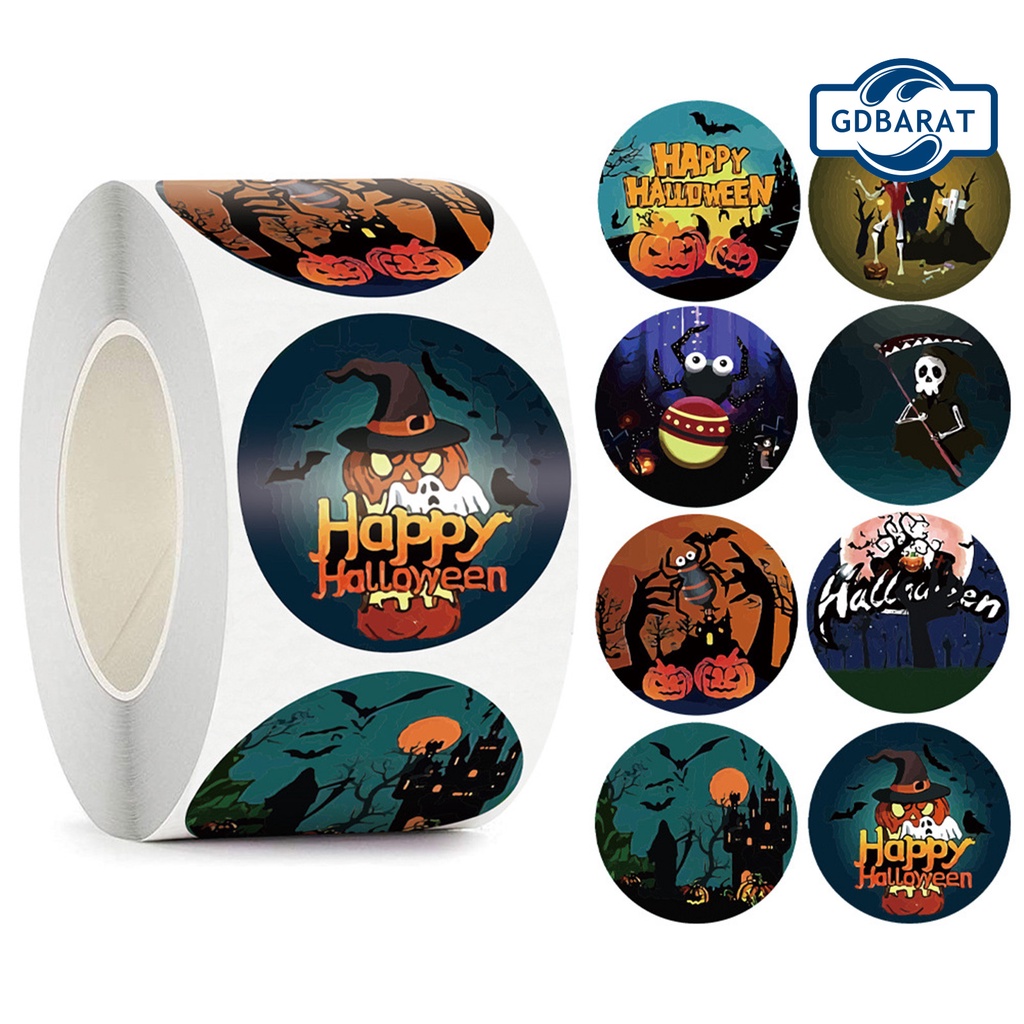 Cuộn 500 Nhãn Dán Tự Dính Hình Tròn Dùng Trang Trí Phong Cách Halloween