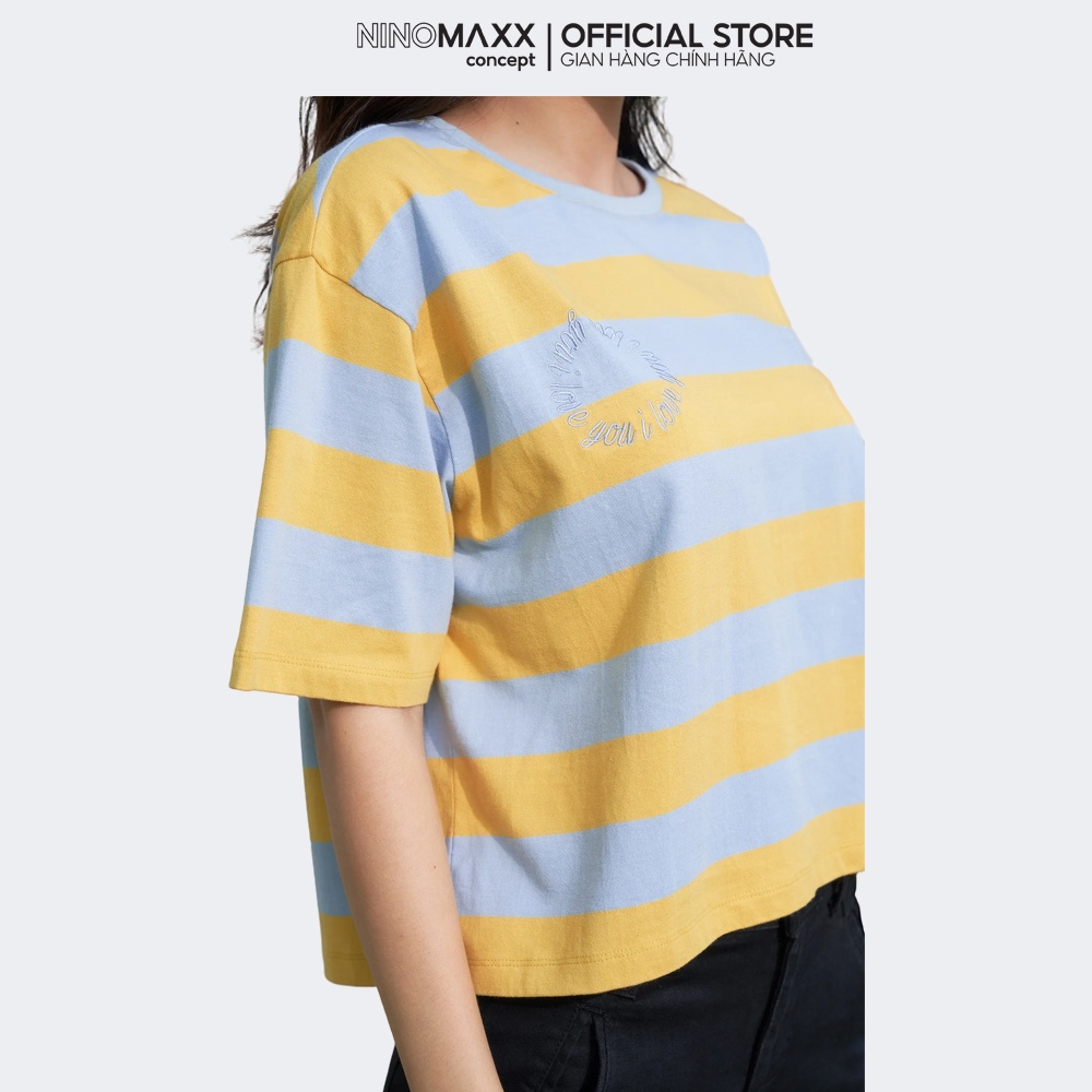 NINOMAXX Áo thun sọc Nữ tay ngắn chất cotton 2011060