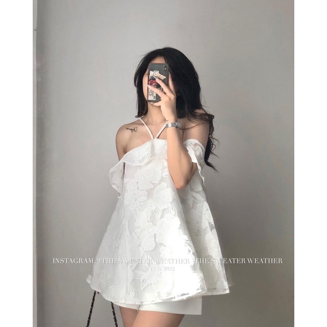 ÁO REN HOA CỔ YÊM BUỘC DÂY PHỐI BÈO NGỰC ARHCYB
