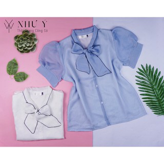 Áo sơ mi voan xướt mềm mịn cổ nơ xinh xắn