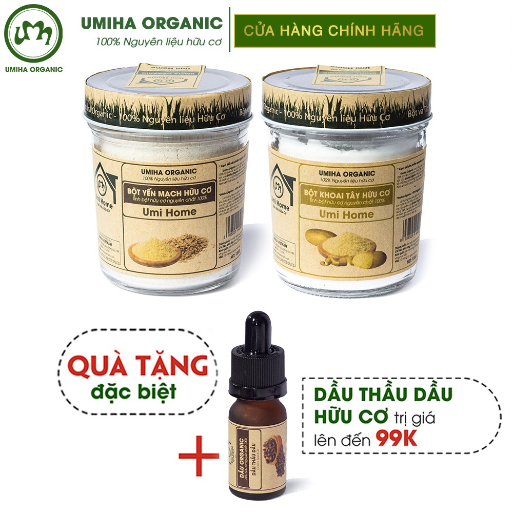 Combo 2 Bột dưỡng da UMIHA gồm Bột Yến Mạch (125g) và Bột Khoai Tây (125g) hữu cơ nguyên chất - Tặng Dầu Thầu Dầu 10ml