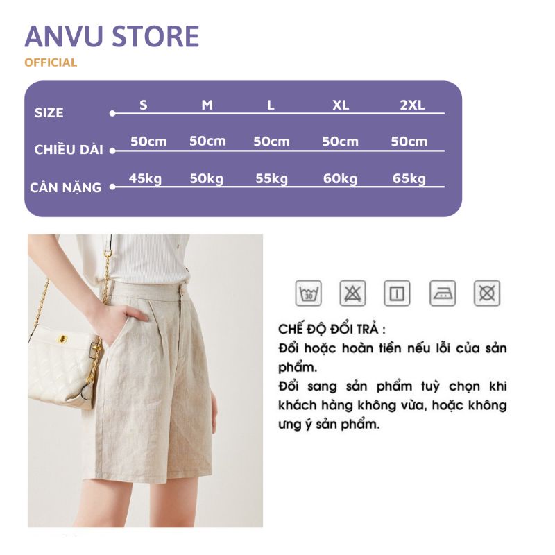 Quần short đùi nữ ống rộng chất vải đũi chun sau mặc nhà cực thoáng mát