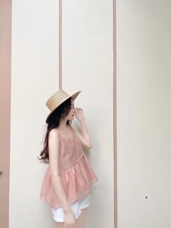 Áo 2 dây voan hồng
