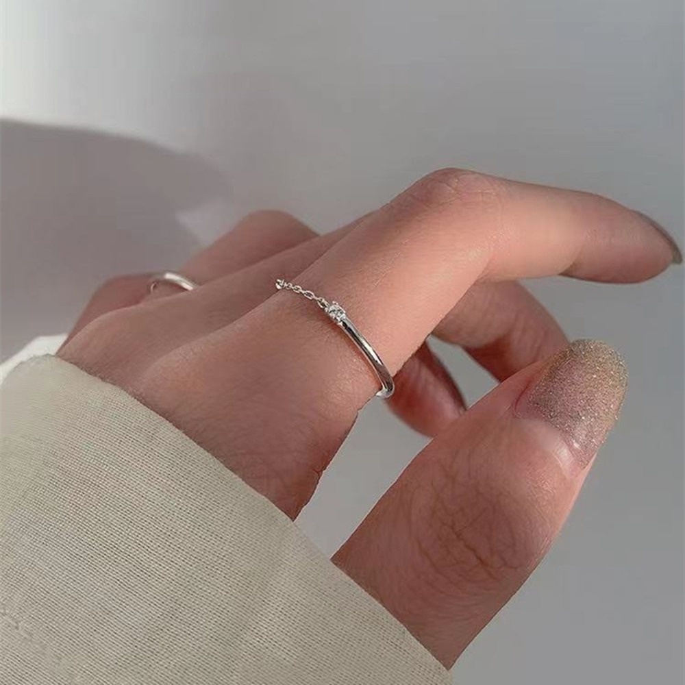 Nhẫn Đính Đá Zircon Dạng Hở Phong Cách Hàn Quốc Đơn Giản Cho Nữ