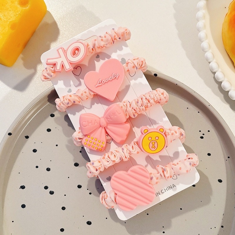 Set 5 Dây Buộc Tóc Cao Su Họa Tiết Hoạt Hình Phong Cách Hàn Quốc Đáng Yêu Cho Bé