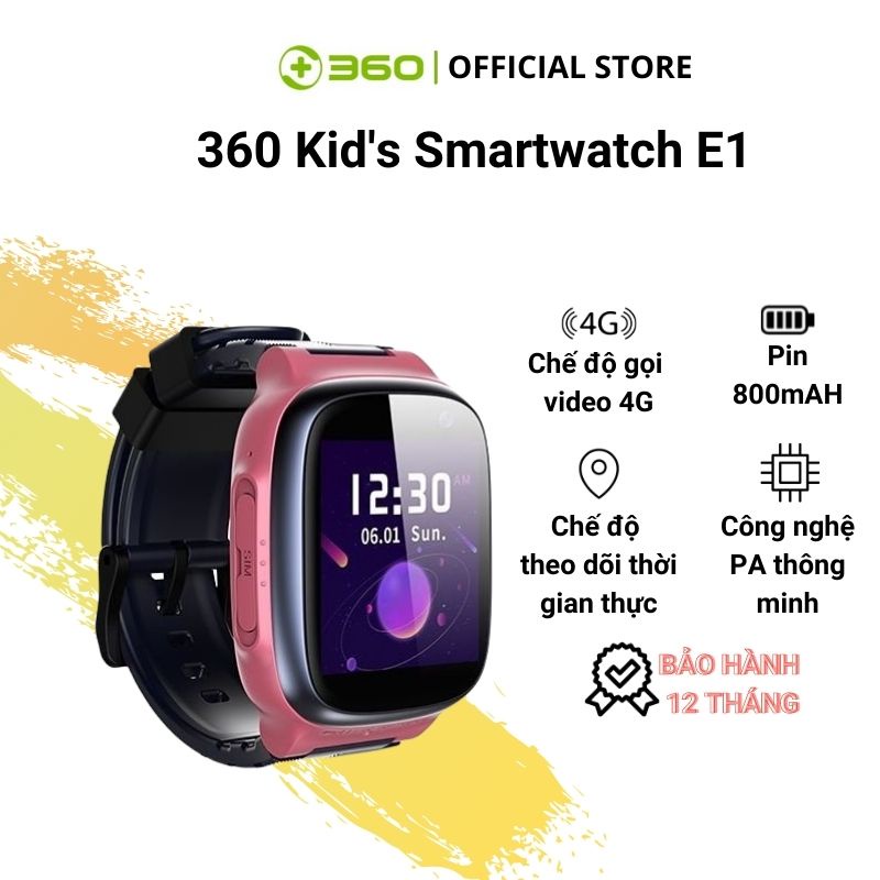 Đồng hồ định vị gắn sim thông minh trẻ em thế hệ mới Qihoo 360 E1 Kid Smartwatch Màu Hồng- Hàng Chính Hãng