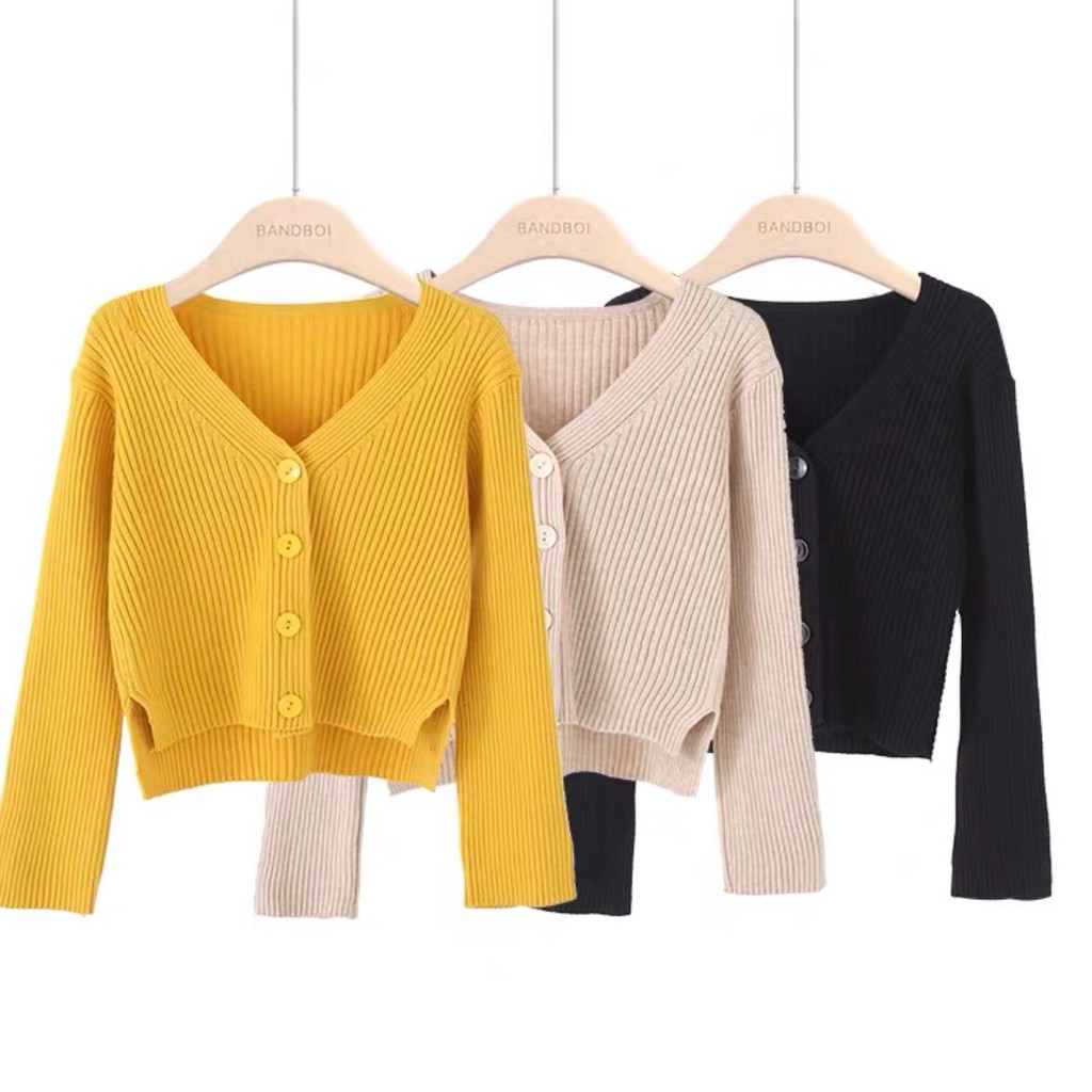 [CÓ SĂN] ÁO KHOÁC LEN CARDIGAN GÀI NÚT PHOM NGẮN