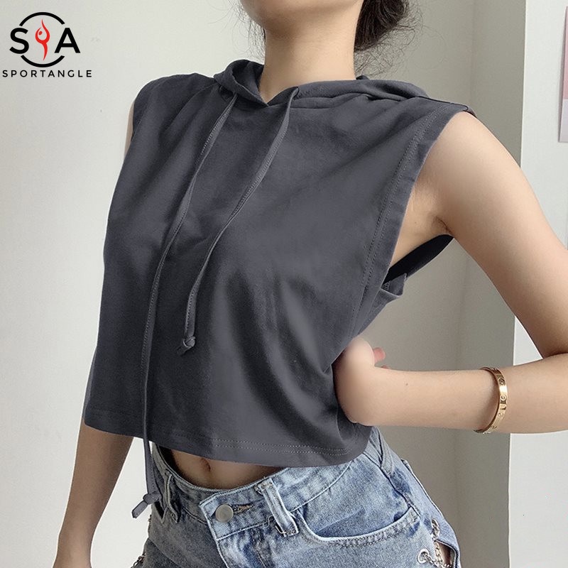 Áo thun có nón trùm đầu phối dây rút dáng rộng thời trang cho nữ