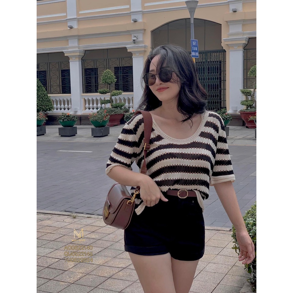 Váy Đi Biển Len Lưới, Đầm Suông Kẻ Ngang Hàng Quảng Châu Loại 1