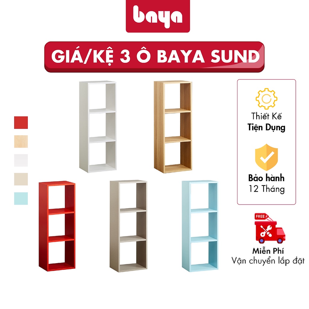 Gía kệ để đồ đa năng 3 tầng vuông BAYA SUND chất liệu gỗ MFC chống thấm, đựng sách, trang trí nhiều màu