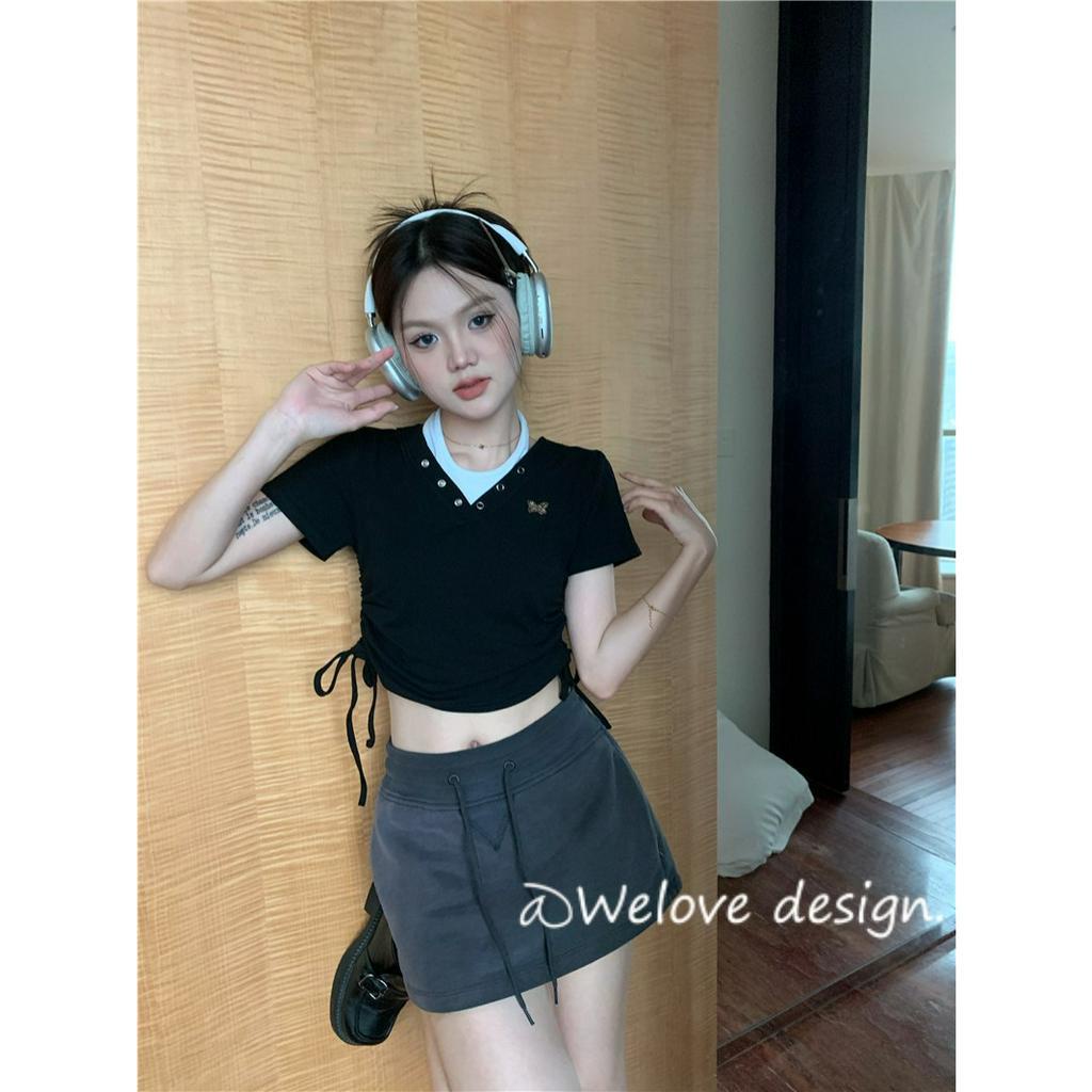 「 WELOVE1 」Áo Croptop Tay Ngắn Dáng Ôm Thời Trang Mùa Hè Quyến Rũ Cho Nữ