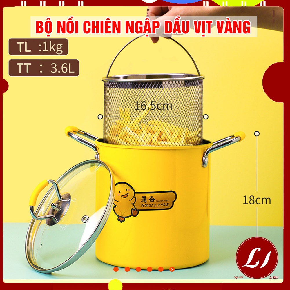 Bộ Nồi chiên ngập dầu mini VỊT VÀNG kèm giỏ nội địa Trung tiện lợi