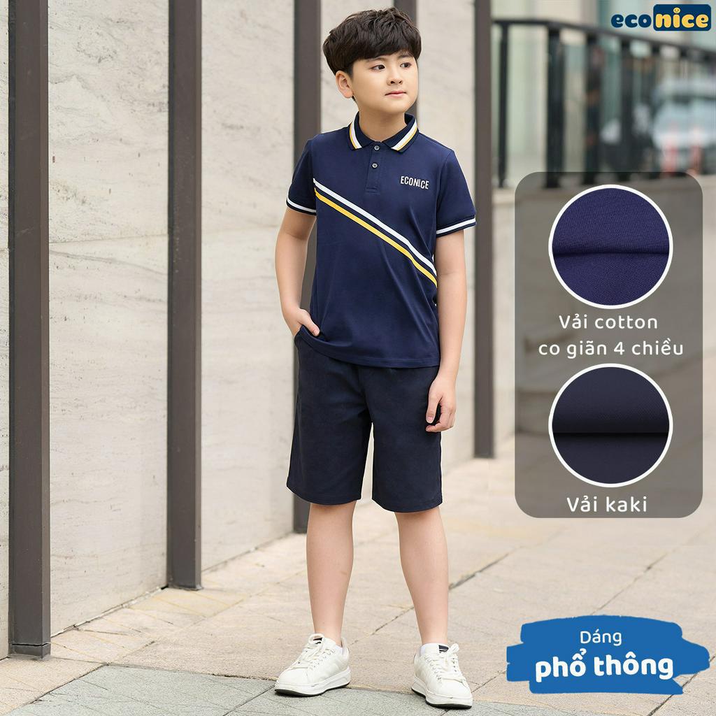 Bộ quần áo thun phông polo cho bé trai style Hàn Quốc Econice A103-Q20 . Size đại trẻ em 5, 6, 8, 10, 11,12 tuổi