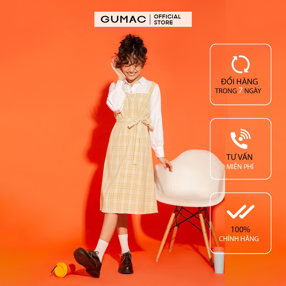 [Mã WABRGULUV giảm tới 100K đơn 249K] Đầm yếm nữ GUMAC form suông thiết kế trẻ trung màu vàng đủ size DA1225