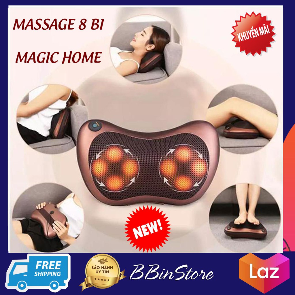 Gối massage hồng ngoại 8 bi mát xa cao cấp Nhật Bản có thể Matxa vai, lưng, cổ, bụng, tiện lợi