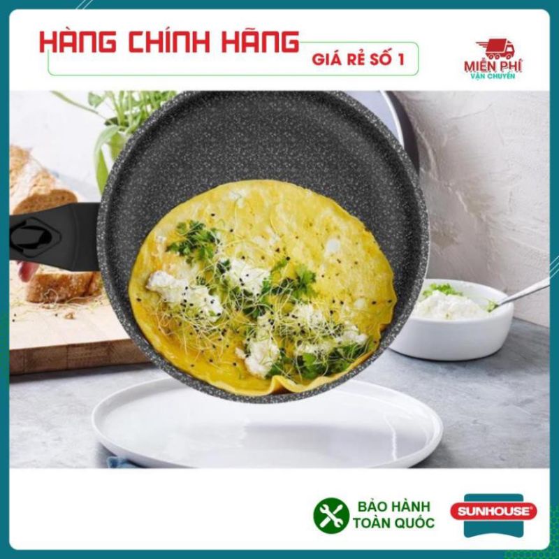 chảo chống dính siêu bền đá Sunhouse size 24, 26, 28,30(không dùng được bếp từ)