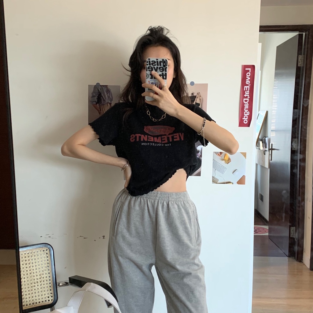 WANG JIAO ZHAN [Mã TOPMAY giảm đến 25k đơn 150k] Áo thun croptop in hình thời trang crop top
