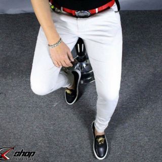 Quần jean nam trắng rách gối và trơn