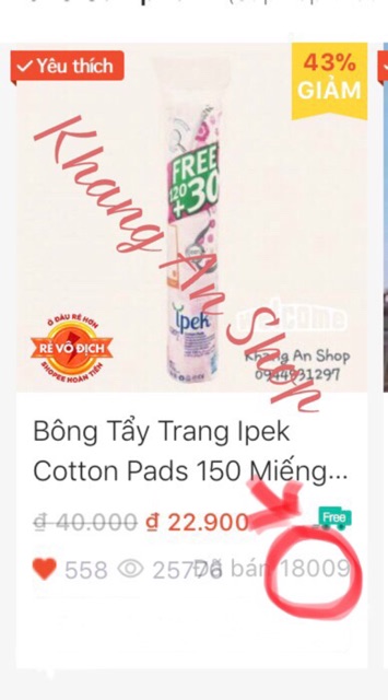 Ipek - Bông Tẩy Trang Ipek Cotton Pads 150 Miếng (120+30)