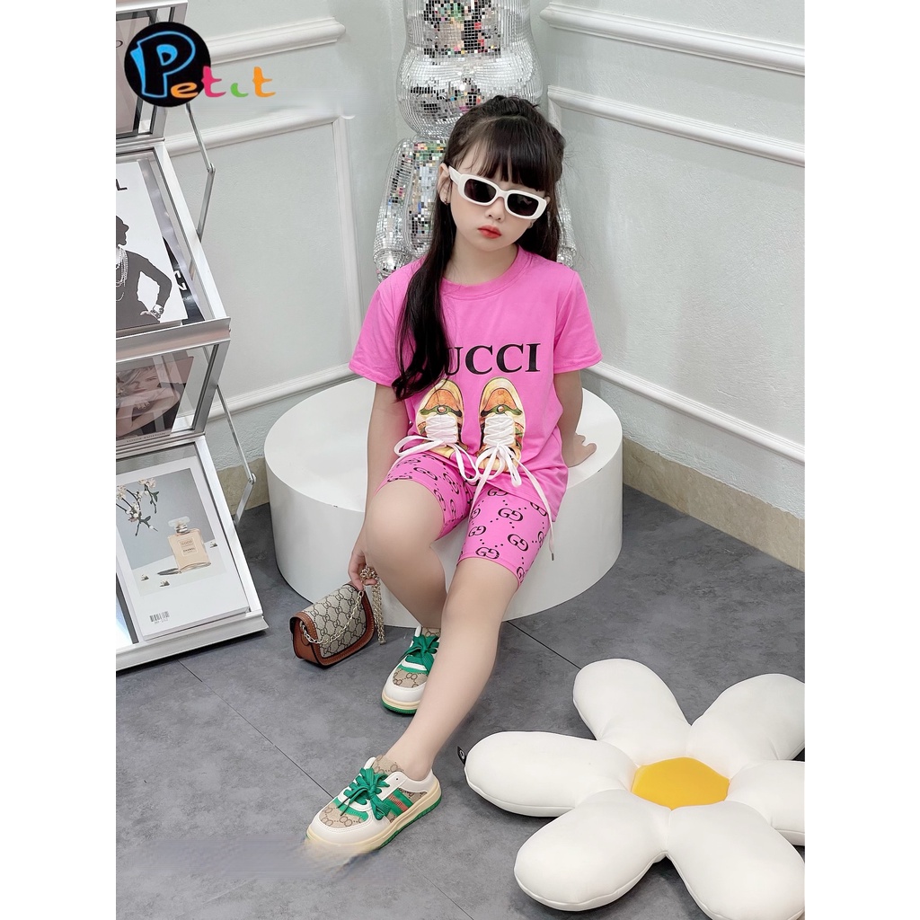 Bộ thun bé gái, bộ thun bé gái nhiều màu, bộ thun bé gái in chữ GUCCI cực cá tính 013678