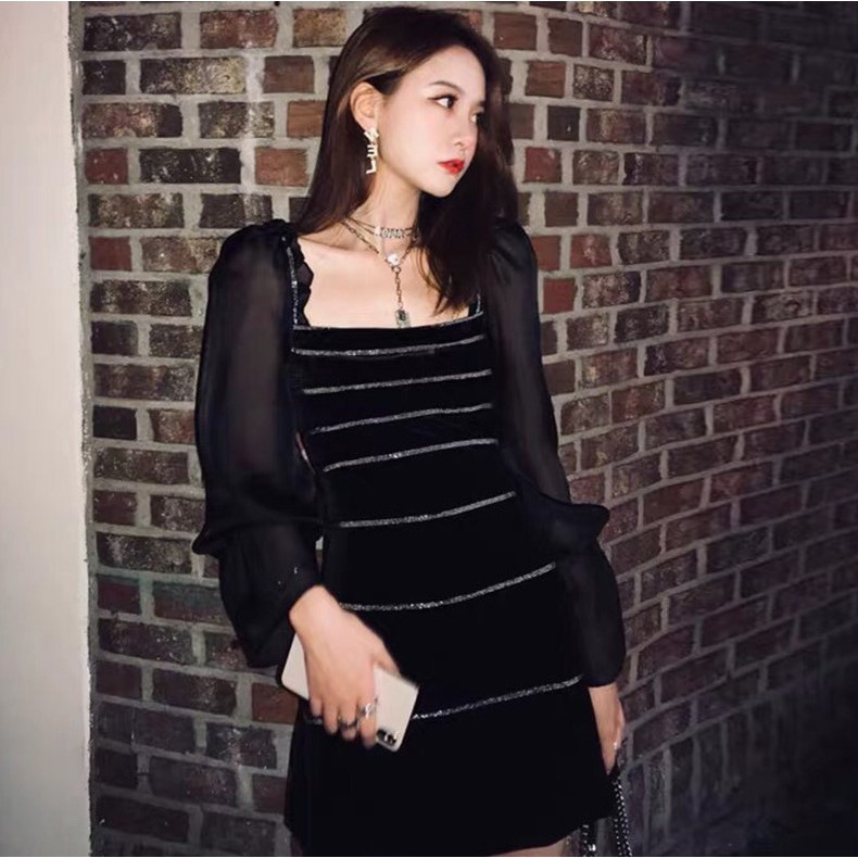 Đầm chữ a mini tay dài Emilyshop