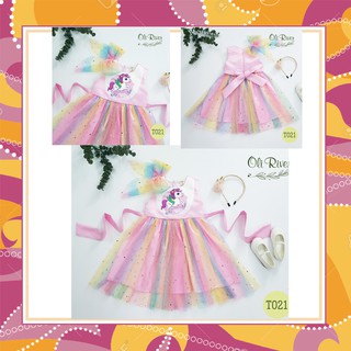 [ĐẦM PONY CẦU VÒNG] Hàng THIẾT KẾ, đầm voan cầu vòng in hình ngựa Pony, bé gái 10-28kg-SHOP BỐN MÙA