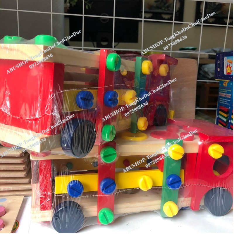 Xe ô tô gỗ Lắp ráp đập bóng cao cấp 3in1