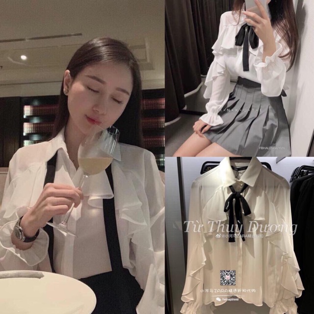 Áo trắng bánh bèo zara