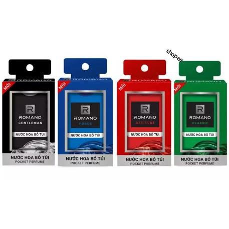 NƯỚC HOA BỎ TÚI CAO CẤP ROMANO 18ML. 4 MÙI HƯƠNG LỰA CHỌN