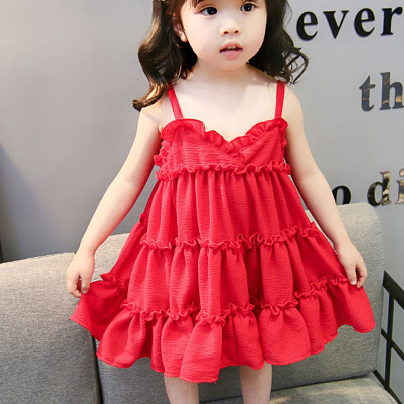 Đầm 2 dây màu đỏ dễ thương dành cho bé gái