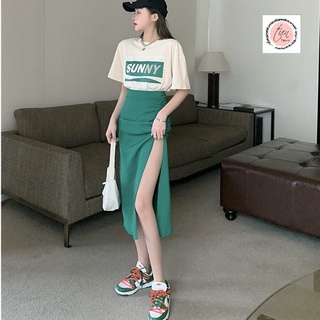 Set bộ áo chân váy 🌸FREESHIP🌸áo thun cotton mát kết hợp chân váy đuôi cá xẻ tà 1 bên thích hợp đi chơi.