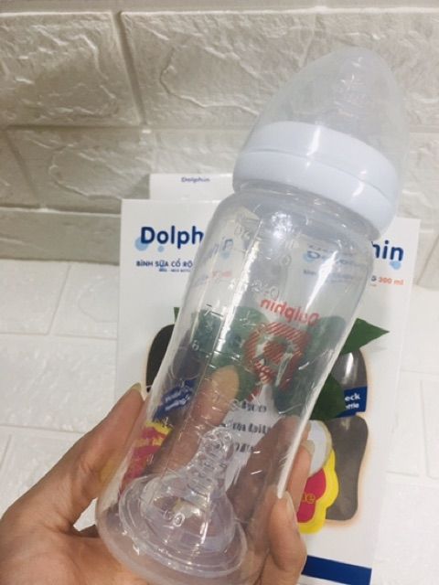 Bình sữa dolphin cổ rộng 300ml tặng kèm núm 1 bàn chải đánh răng