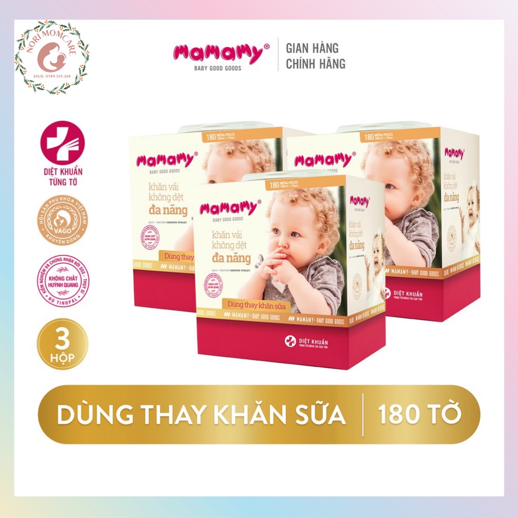 Khăn khô đa năng Mamamy, dùng thay khăn sữa, không chứa huỳnh quang, hộp 180 tờ, an toàn cho trẻ sơ sinh