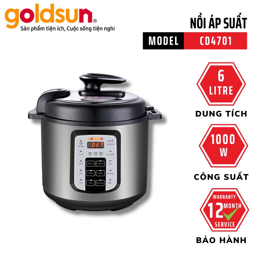 Nồi Áp Suất Điện Đa Năng Goldsun CD4701 6L 1000W Hàng Chính Hãng Bảo Hành 12 Tháng [ SD016 ]