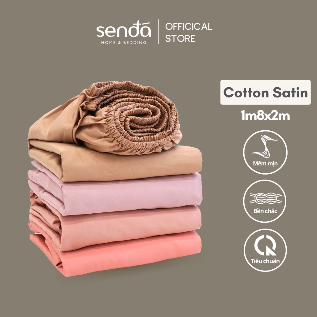 Ga giường 1m8x2m Premium Cotton Satin Sen Đá Home Bedding cao cấp trơn màu, drap bo chun trải nệm, ra bọc đệm 1m8 x 2m