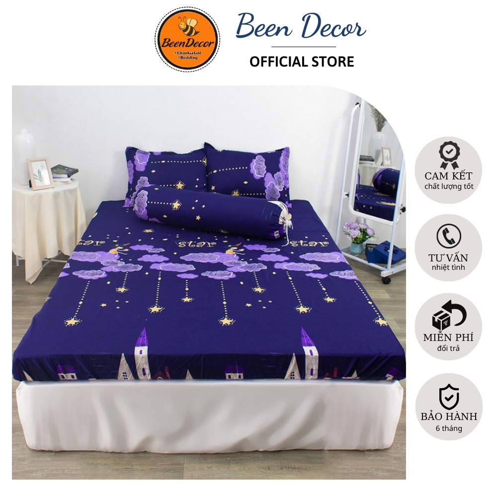 Bộ ga gối Cotton Poly BeenDecor phong cách Hàn Quốc Drap Giường Mẫu Sao Rơi- Được Chọn Mẫu