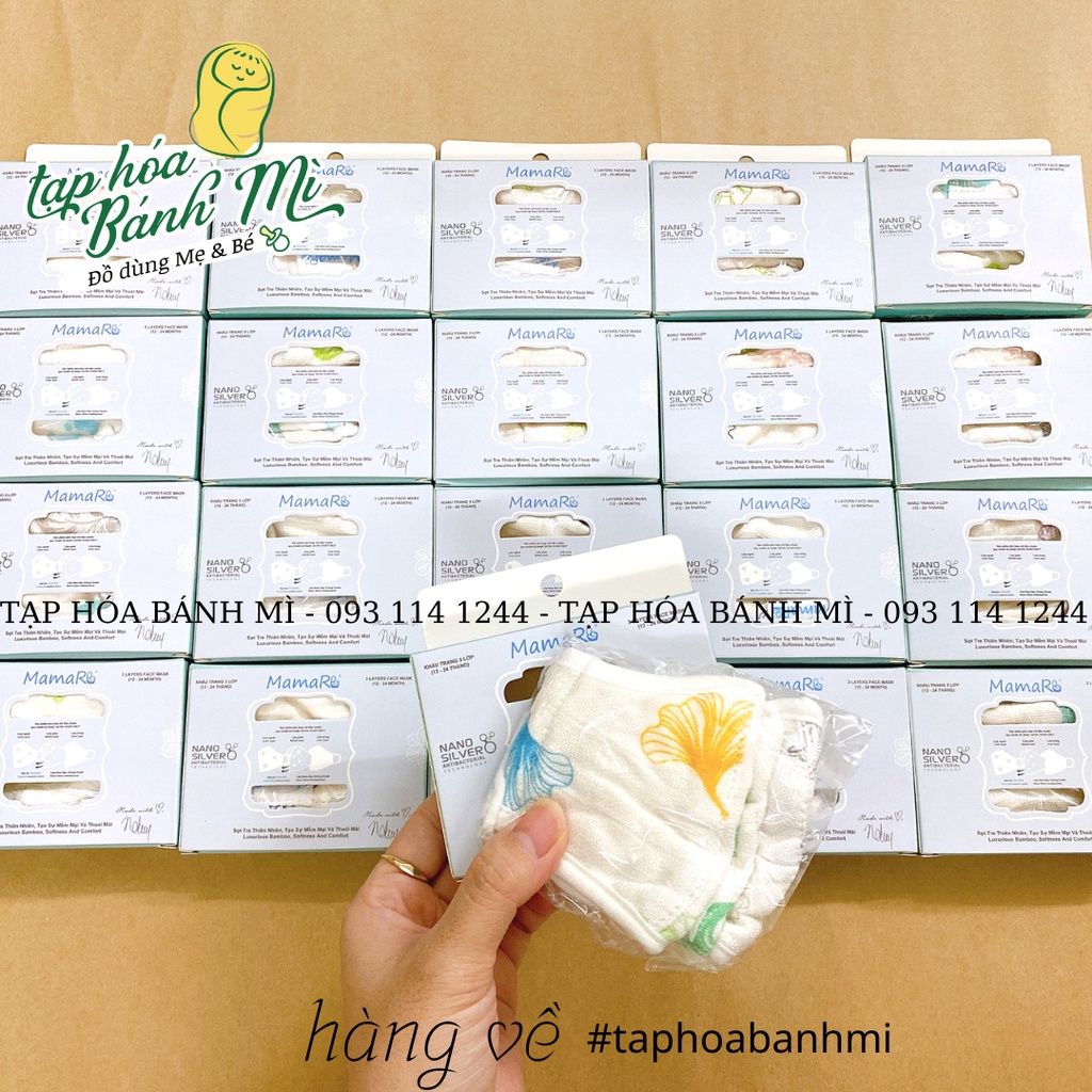 Khẩu trang trẻ em vải Mamaru nano bạc kháng khuẩn 0m-24m (set 3 cái)