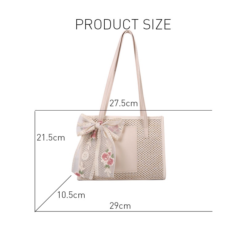 Túi xách Yadou đeo vai đan cói phối nơ ren phong cách cá tính