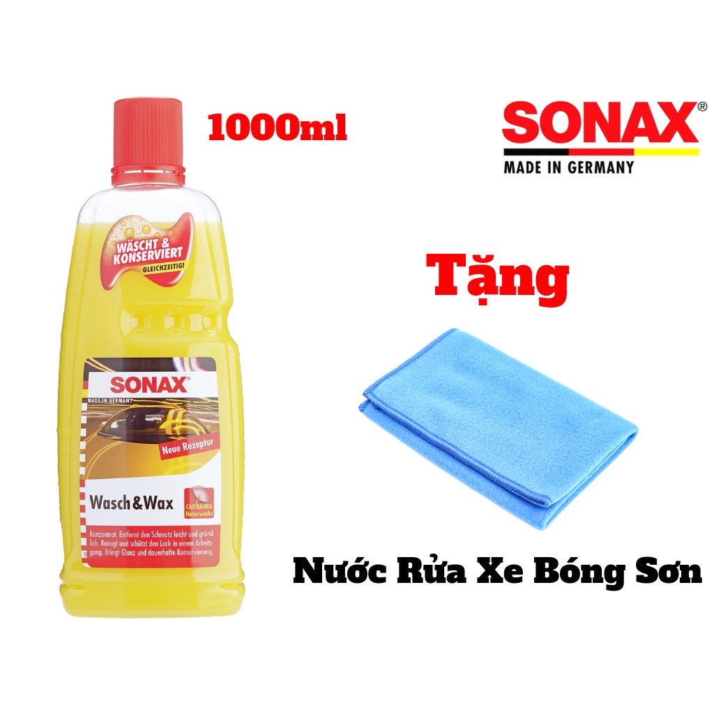 Dung Dịch Rửa Xe 2 Trong 1  Rửa Đánh Bóng Sơn Kết Hợp Sonax Wash & Wax 313341 1000ml Tặng Khăn