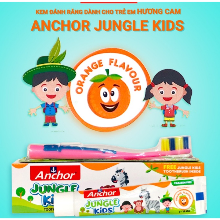 [TẶNG BÀN CHẢI] KEM ĐÁNH RĂNG CHO BÉ VỊ CAM DÂU KẸO ANCHOR JUNGLE KIDS 50G