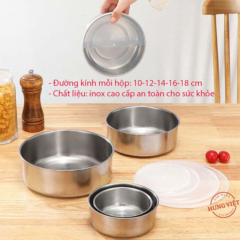 Bộ 5 Hộp Inox Đựng Thực Phẩm Có Nắp Đậy, Bảo Quản Đồ Tươi Sống, Đồ Khô Các Loại, An Toàn Cho Sức Khỏe [BỘ 5 HỘP]