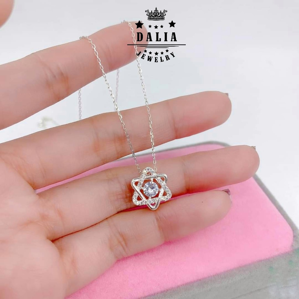 Dây chuyền bạc nữ thật DaLiA Jewelry dây chuyền mặt đá nạm hoa sao lục giác vòng cổ đẹp 925 dễ phối đồ