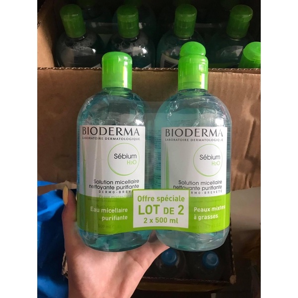 Tẩy trang Bioderma Crealine hồng / Sebium xanh lá 500ML